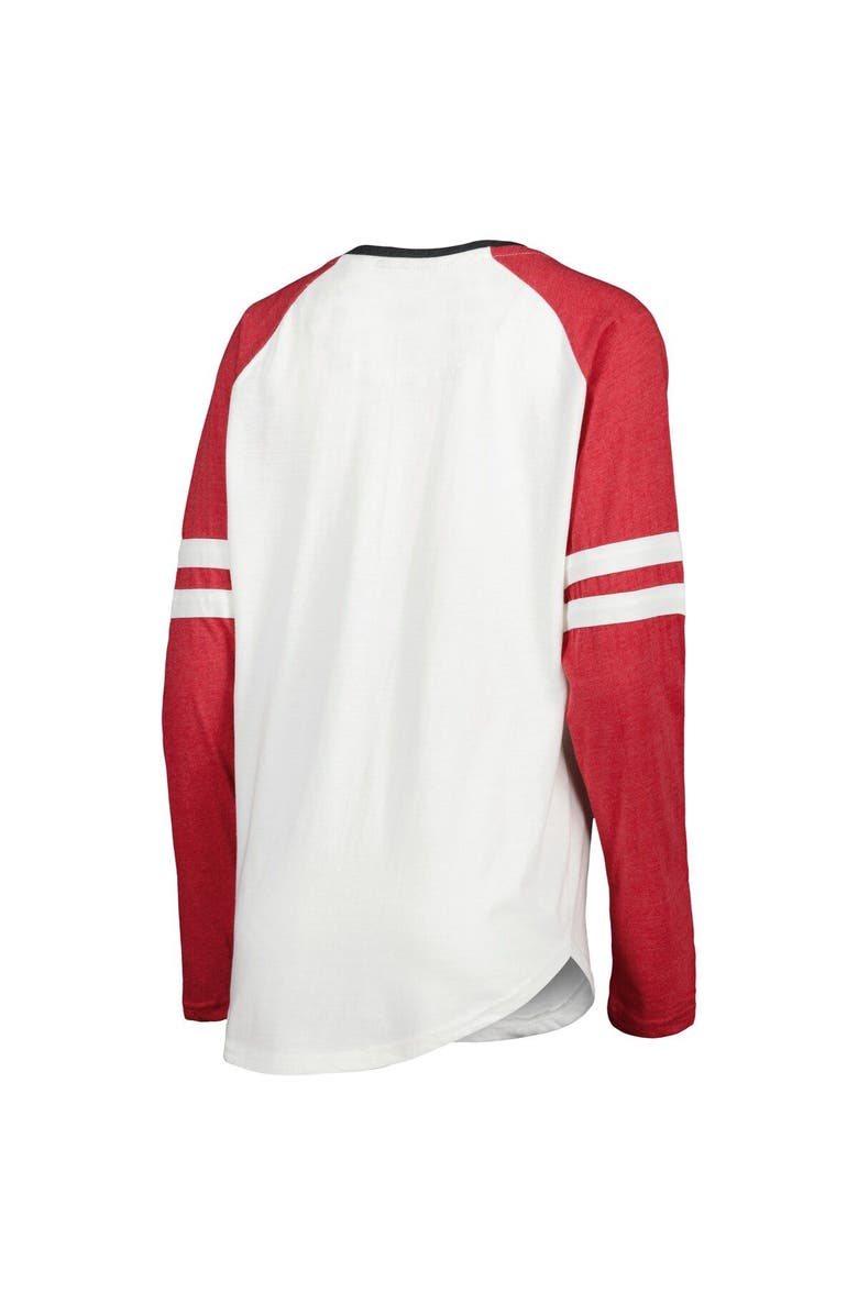 PRESSBOX Women's Pressbox White/Crimson Indiana Hoosiers Brooking Sleeve Stripe Raglan Long Sleeve T-Shirt, Alternate, color,