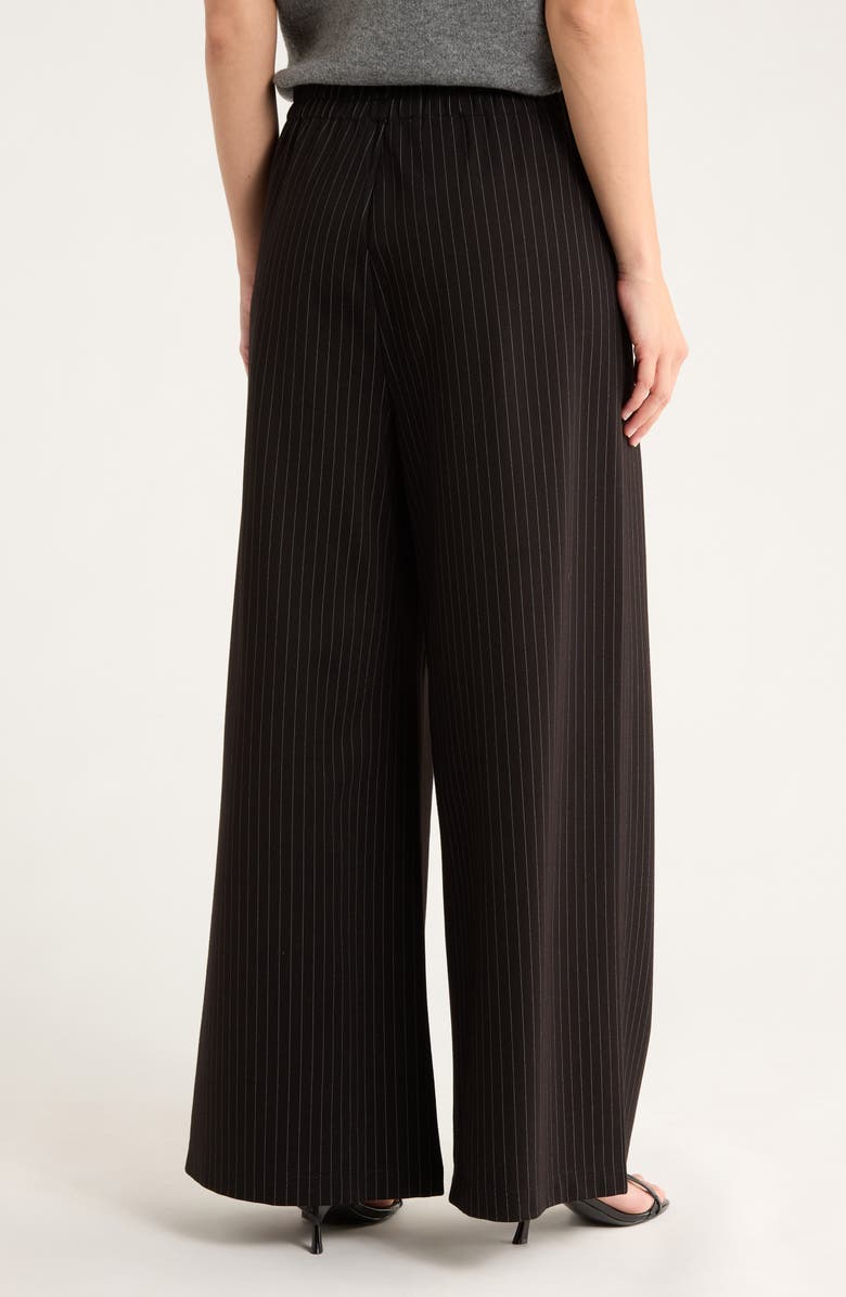 French Connection Pinstripe Ponte Wide Leg Pants, Alternate, color, Black Pinstripe