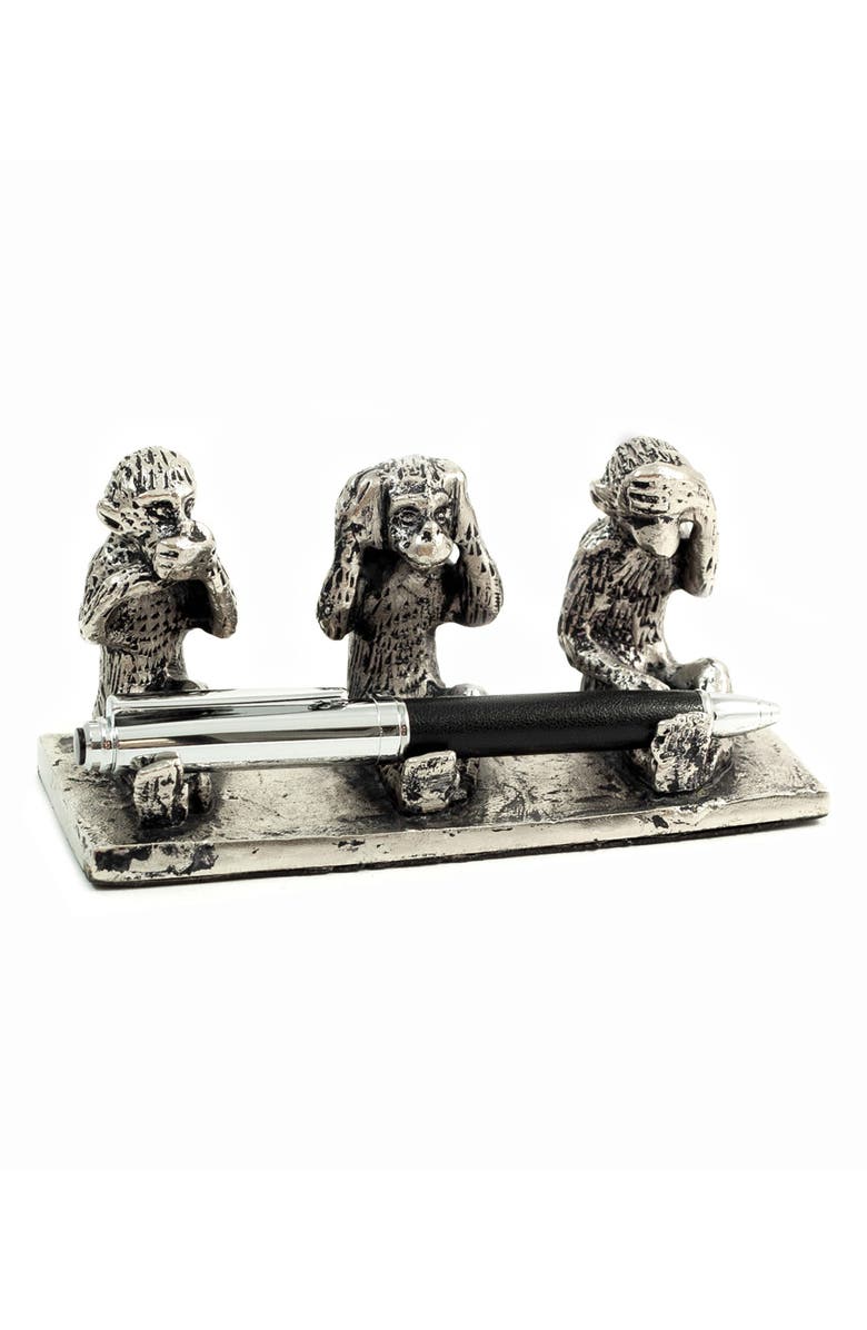 Bey-Berk Three Wise Monkeys Pen Stand, Alternate, color, Silver