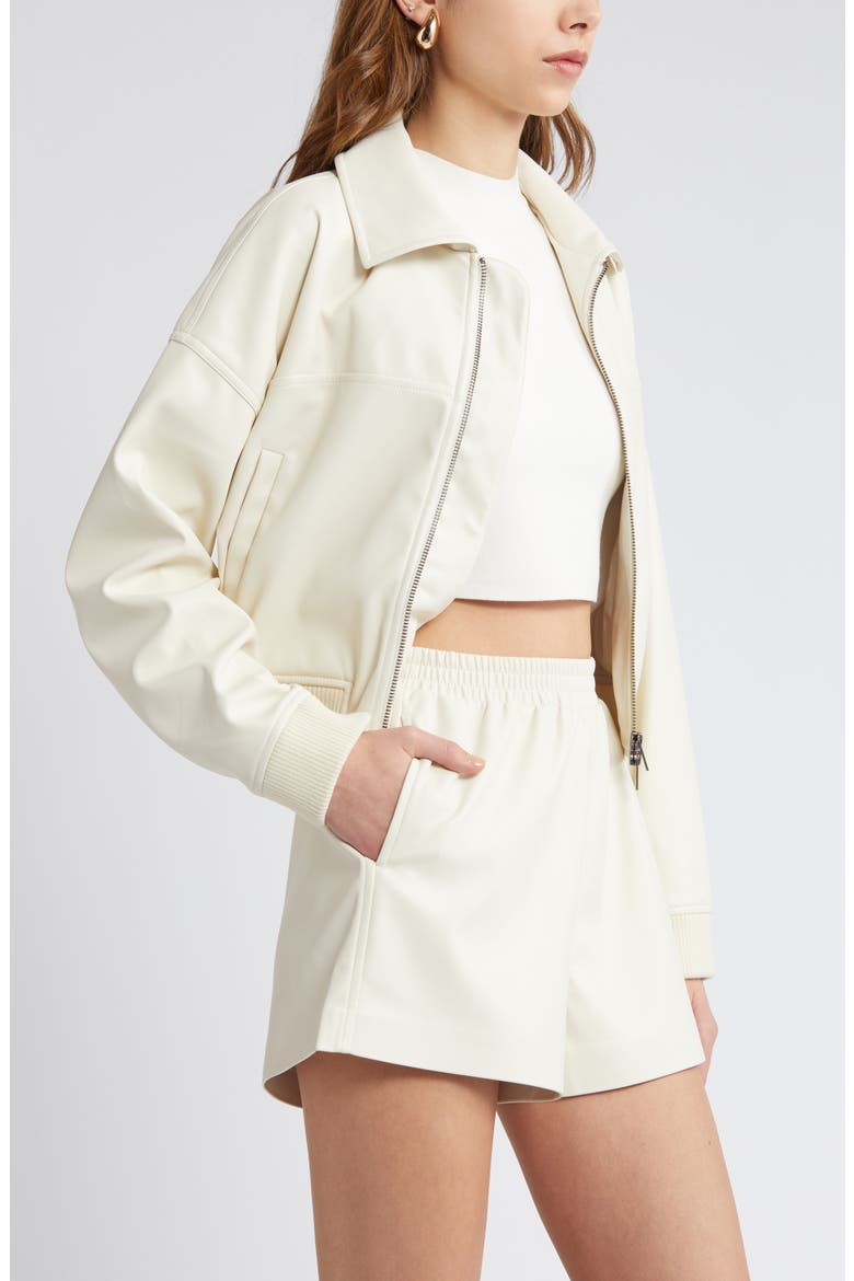 Faux Leather Crop Bomber Jacket, Alternate, color, IVORY DOVE