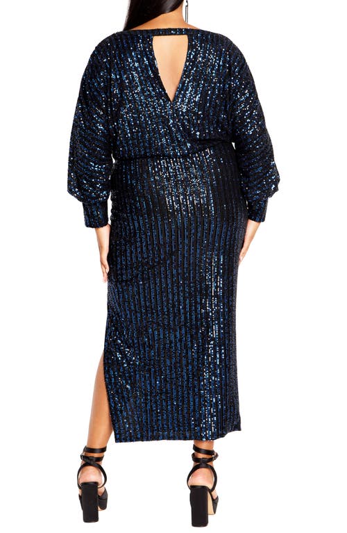 City Chic Galilea Sequin Long Sleeve Gown In Blue