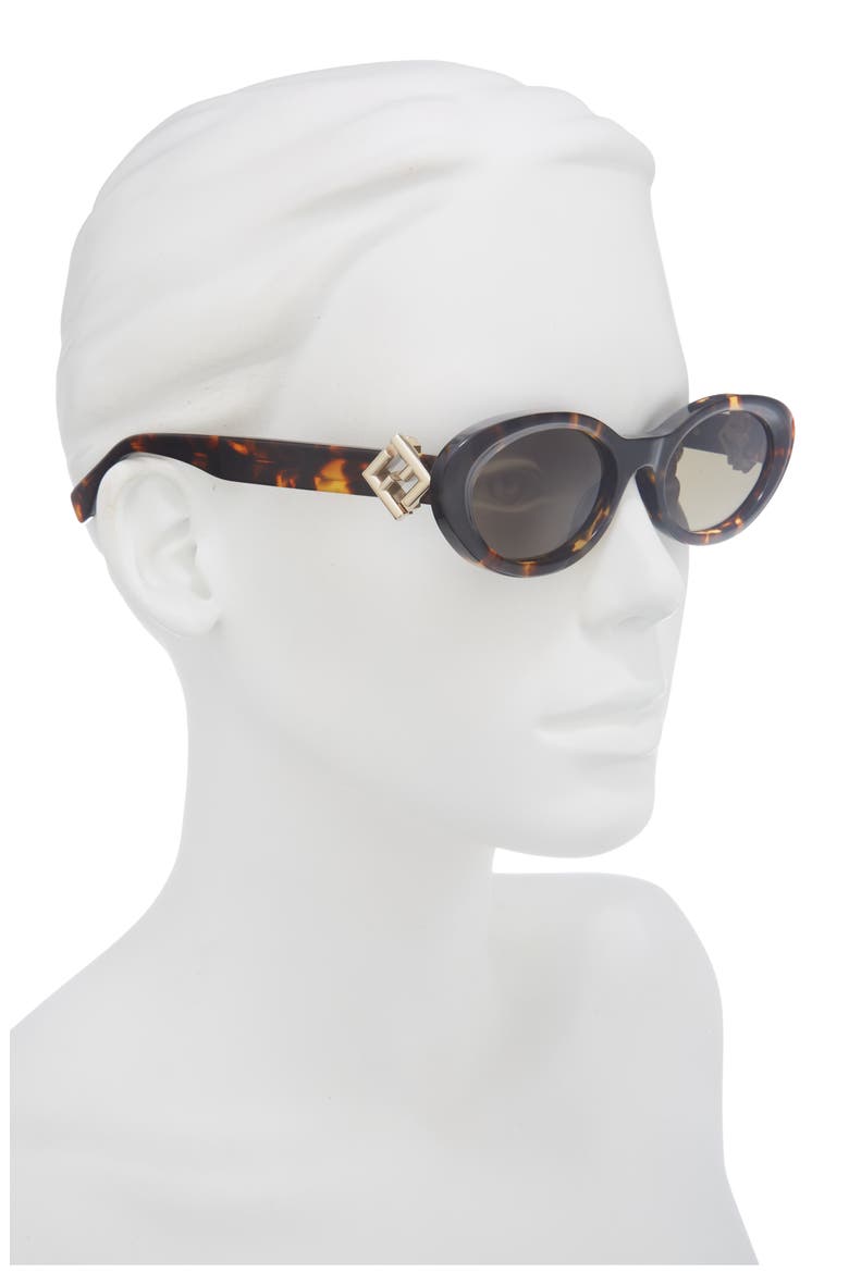 'Fendi Diamonds 53mm Oval Sunglasses, Alternate, color, DARK HAVANA / GREEN