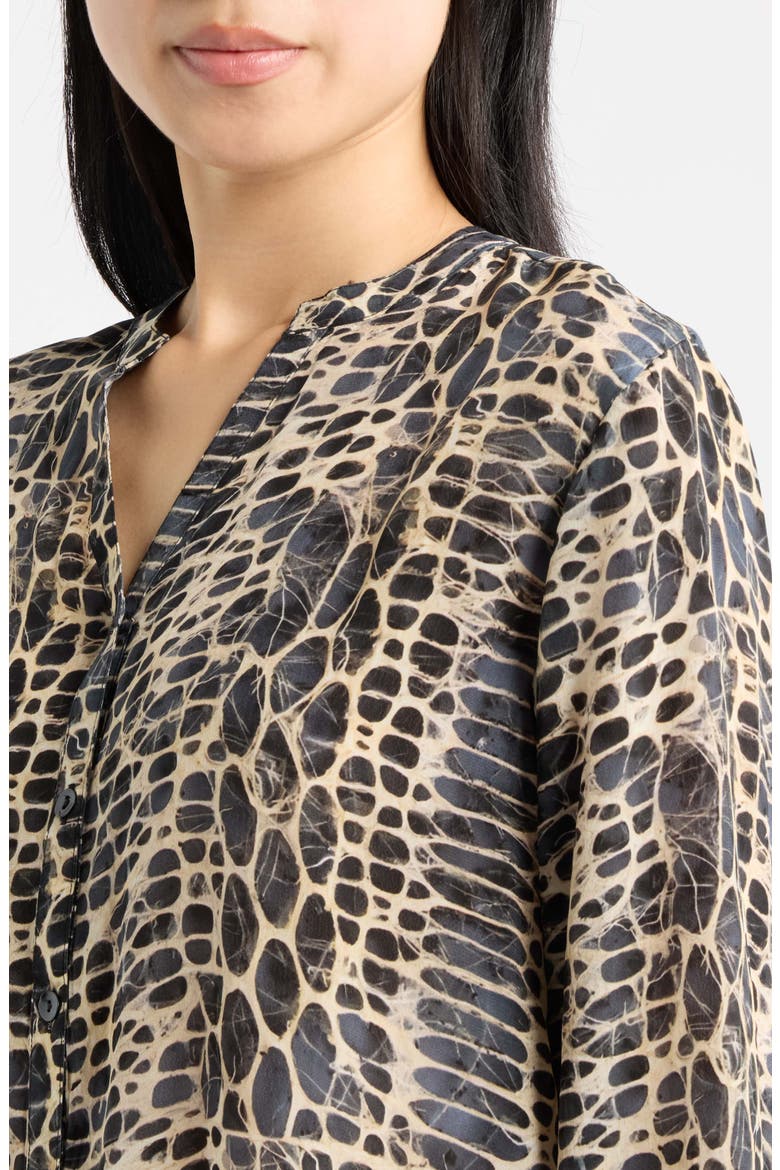 Mandarin Collar Button-Up Shirt, Alternate, color, SLATE/ALABASTER
