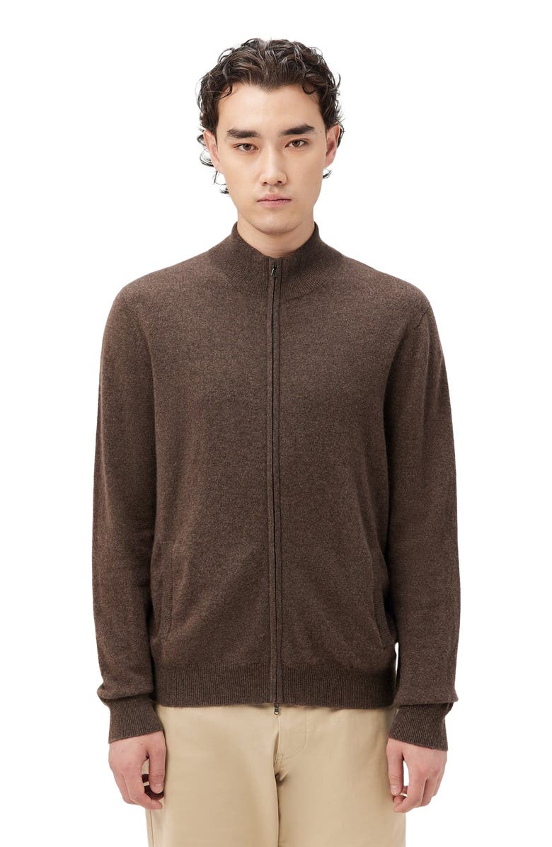 GOBI Mongolian Cashmere Essential Full-Zip Cashmere Cardigan, Alternate, color, Cocoa