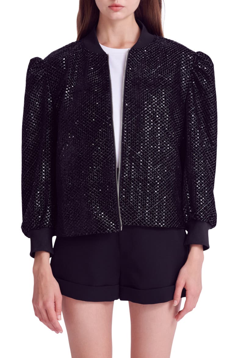 Sequin Velvet Bomber Jacket, Main, color, BLACK