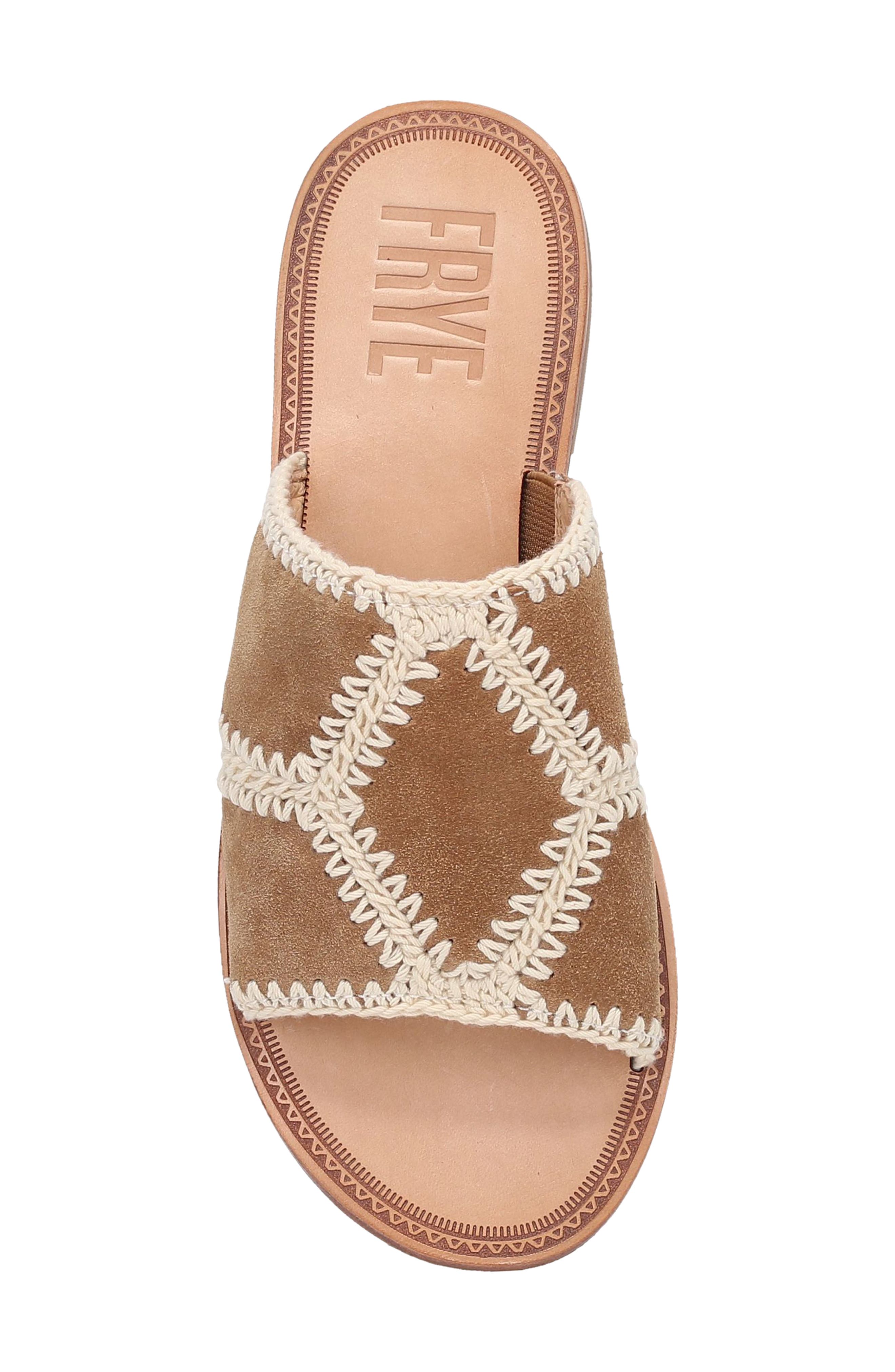 Ava Crochet Trim Slide Sandal, Alternate, color, ALMOND