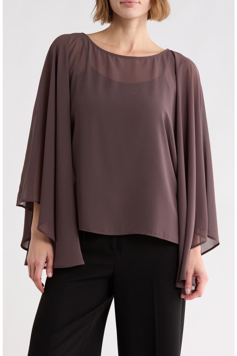 Sheer Chiffon Poncho Top, Main, color, BROWN