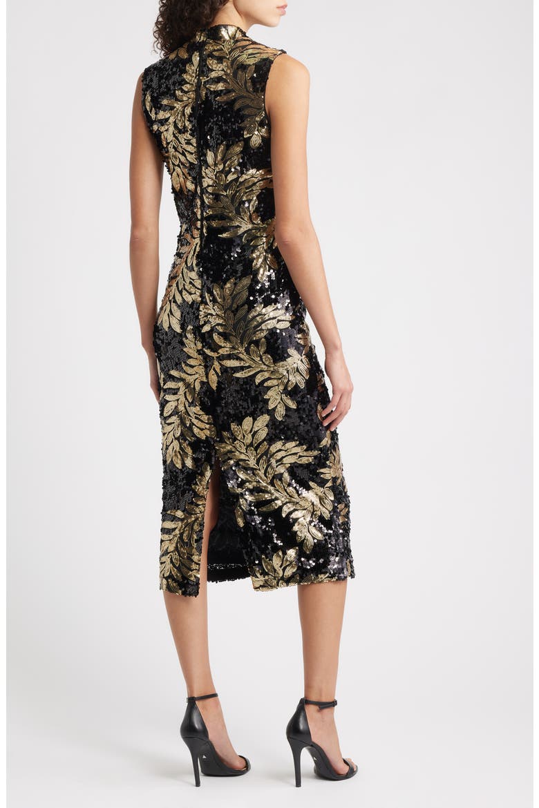 Floral Sequin Mock Neck Midi Dress, Alternate, color, ANNE BLACK/ GOLD