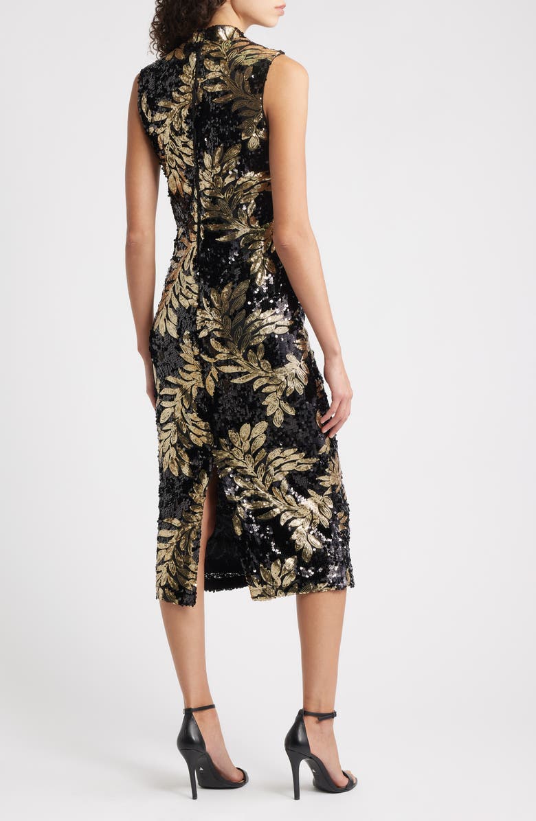 Anne Klein Floral Sequin Mock Neck Midi Dress, Alternate, color, Anne Black/ Gold