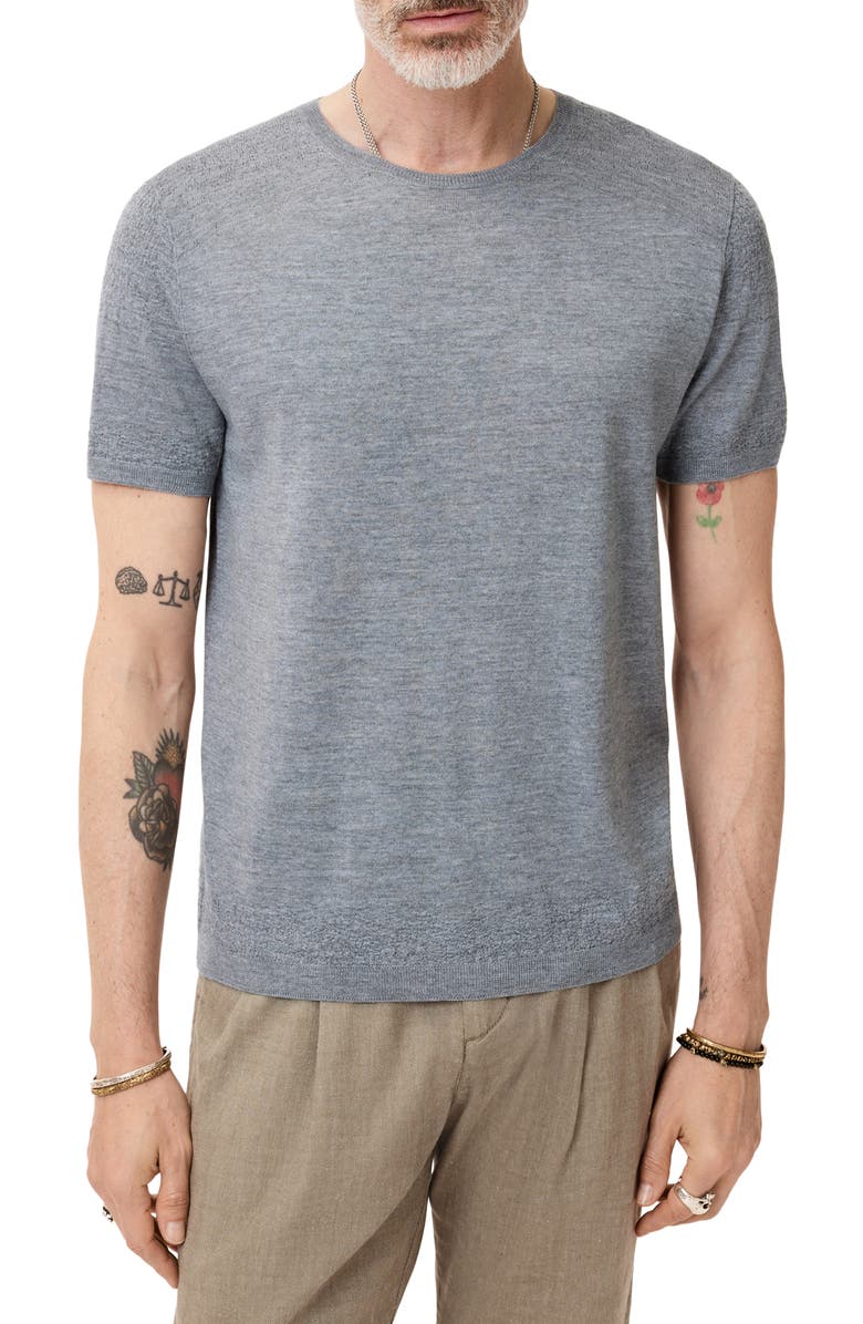 John Varvatos Alvito Regular Fit Short Sleeve Wool Sweater, Main, color, Med Grey