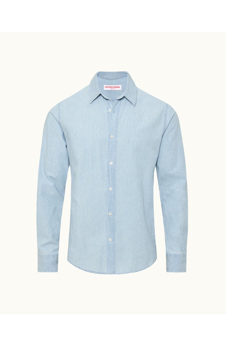 Orlebar Brown Giles Chambray Tailored Fit Chambray Shirt, Main, color, Wave Blue