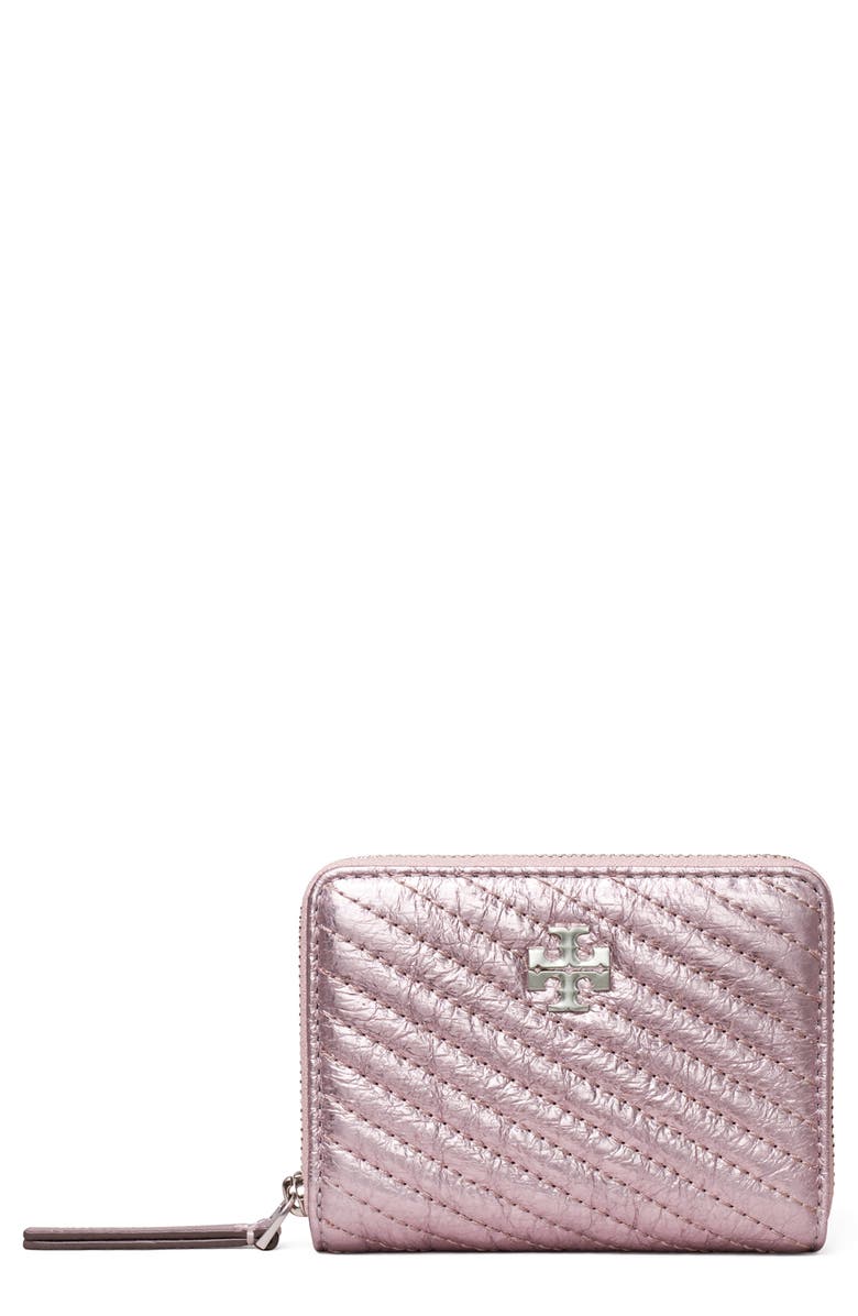 Tory Burch Small Kira Moto Quilted Metallic Leather Zip Wallet, Main, color,