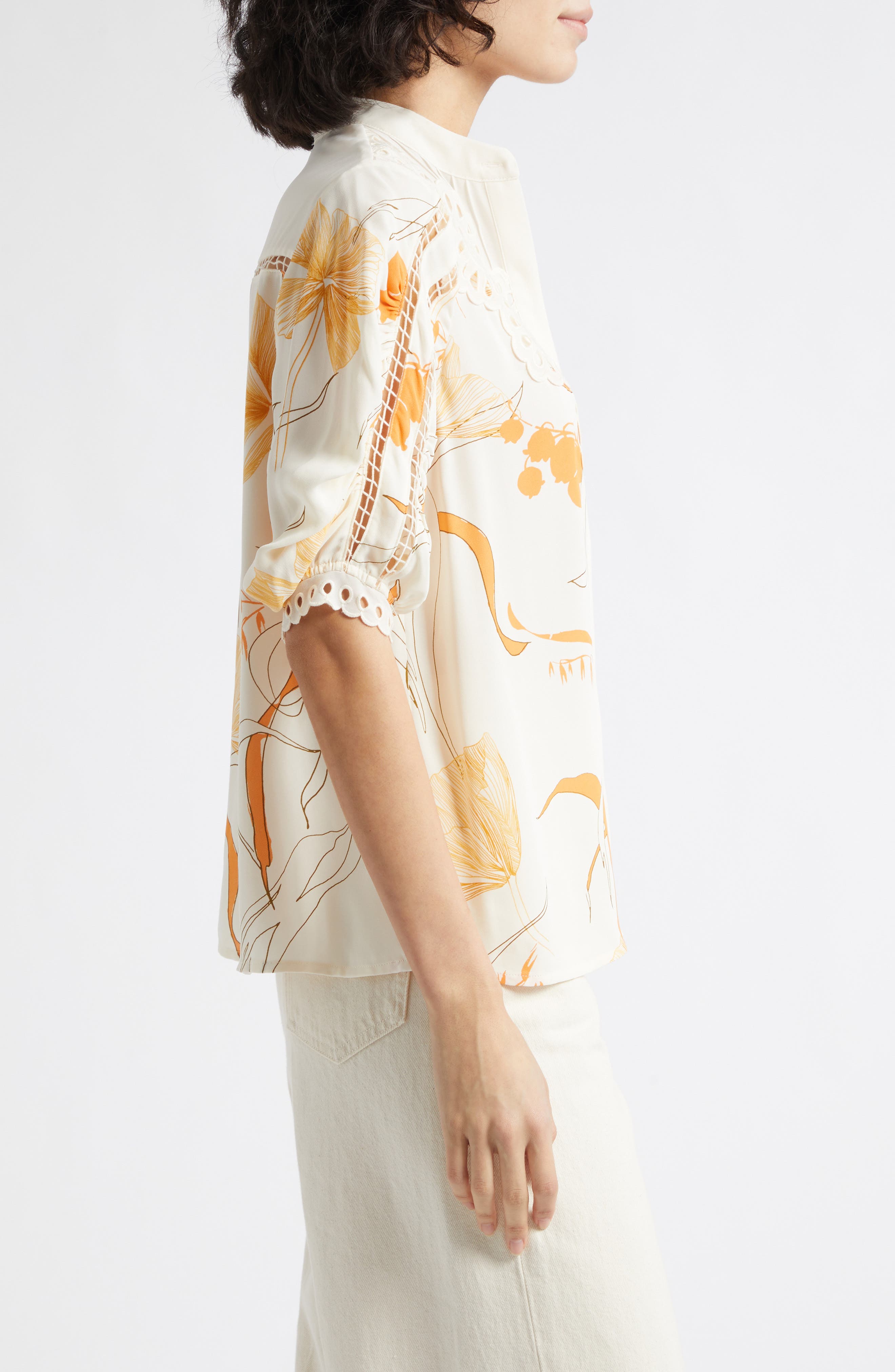 Reiss Louisa Cutwork Overlay Floral Button-Up Shirt — фото 3