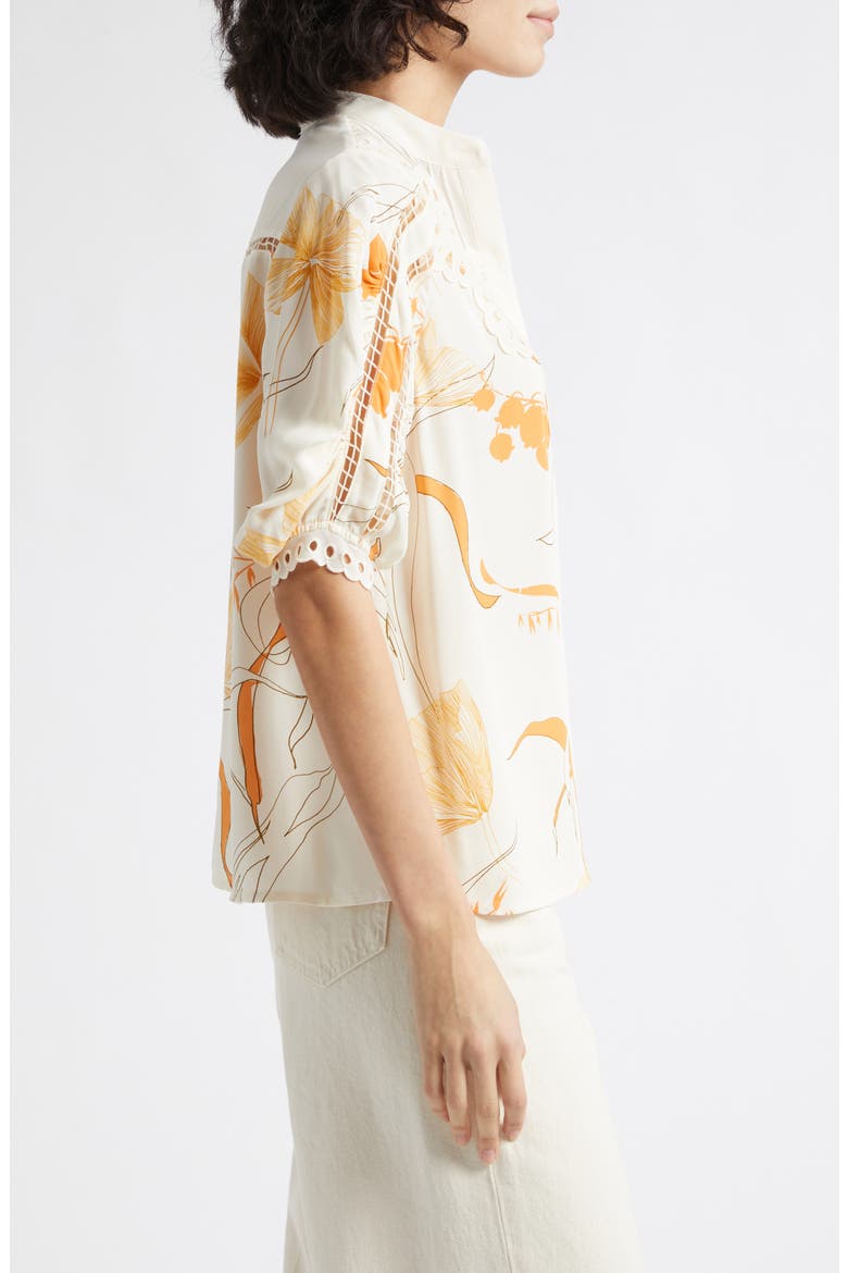 Louisa Cutwork Overlay Floral Button-Up Shirt, Alternate, color, IVORY/ PINK