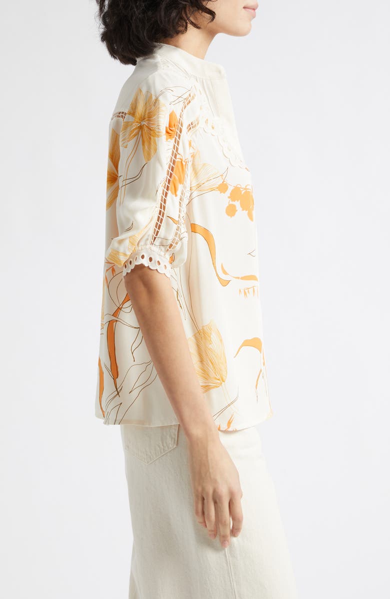 Reiss Louisa Cutwork Overlay Floral Button-Up Shirt, Alternate, color, Ivory/ Pink