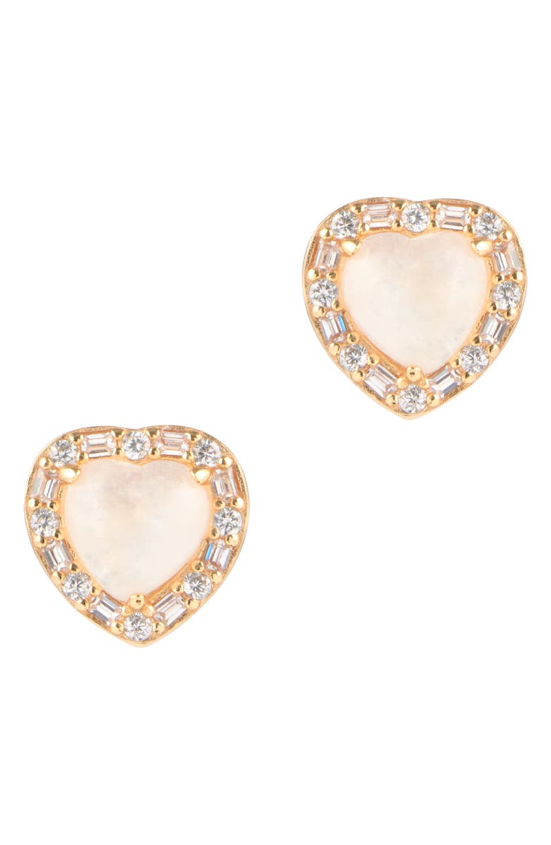 ADORNIA FINE Halo Heart Moonstone Stud Earrings, Main, color, 