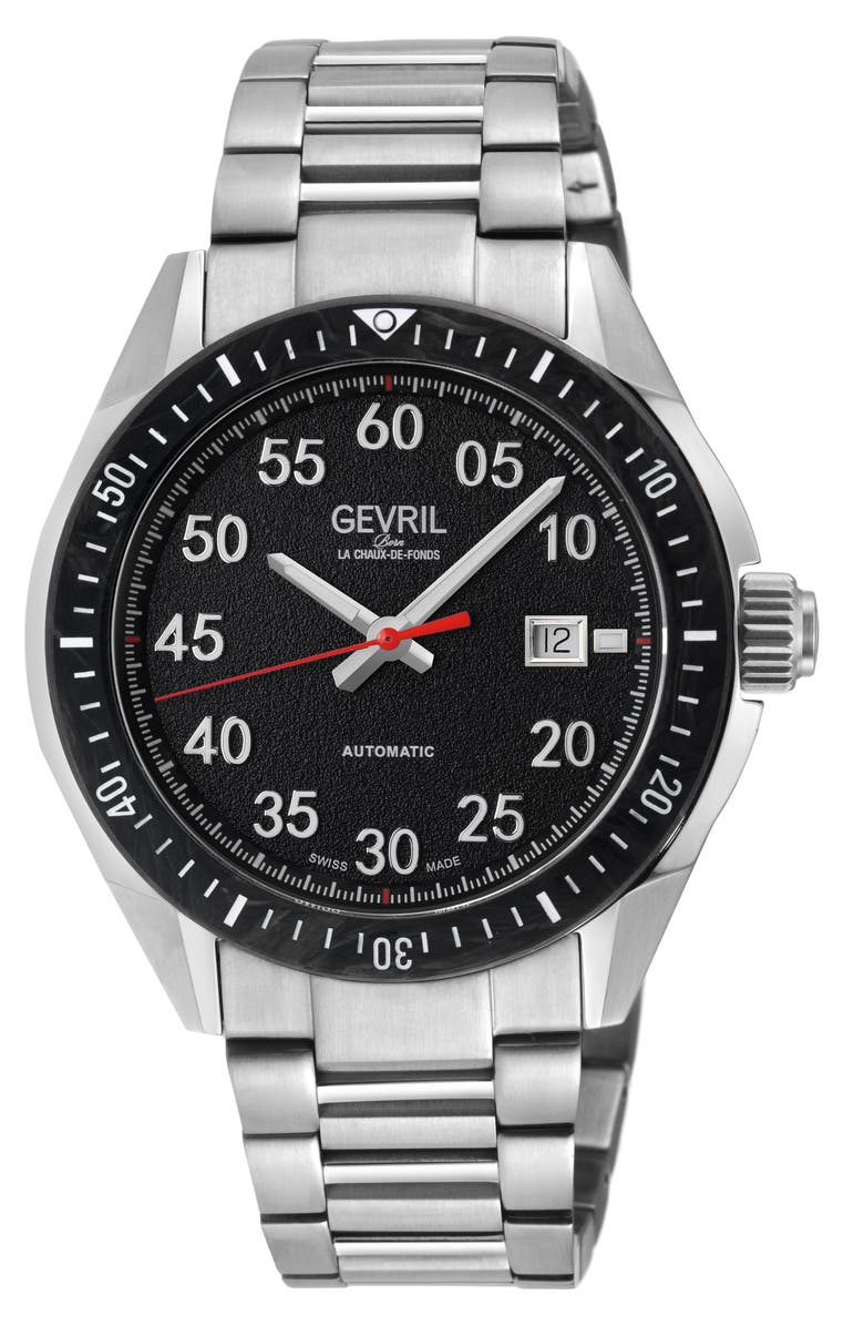 GEVRIL Ascari Three-Hand Automatic Stainless Steel Bracelet Watch, 42mm, Main, color, 