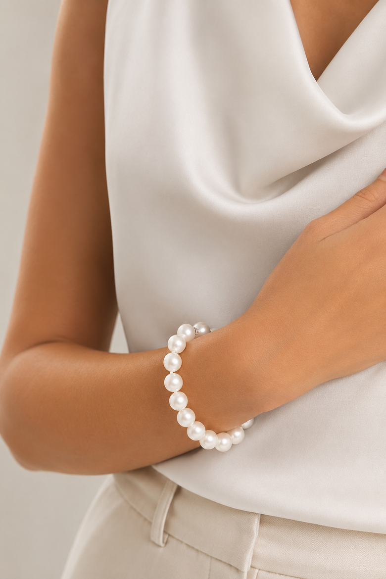 9-10mm White South Sea Pearl Bracelet - Premier AAAA Quality, Alternate, color, Yellow Gold Clasp