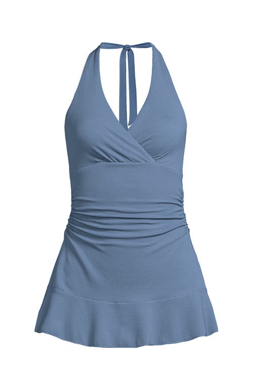 Lands' End Pique Halter Ruffle Hem Mini Swim Dress Swimsuit In Dusk Sky