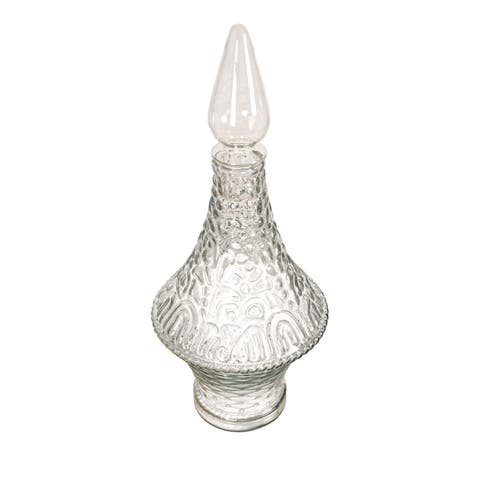 2-Quart Embossed Glass Decanter with Glass Stopper, Clear