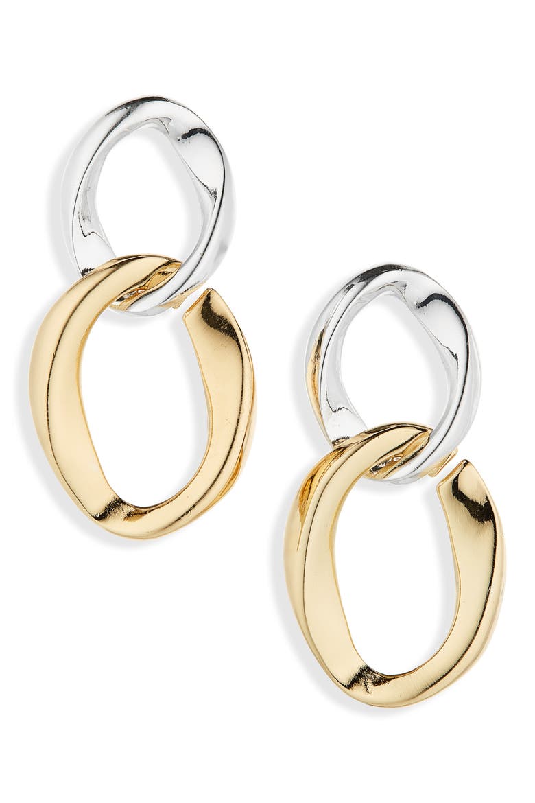 Two-Tone Double Loop Drop Earrings, Main, color, GOLD/ SILVER
