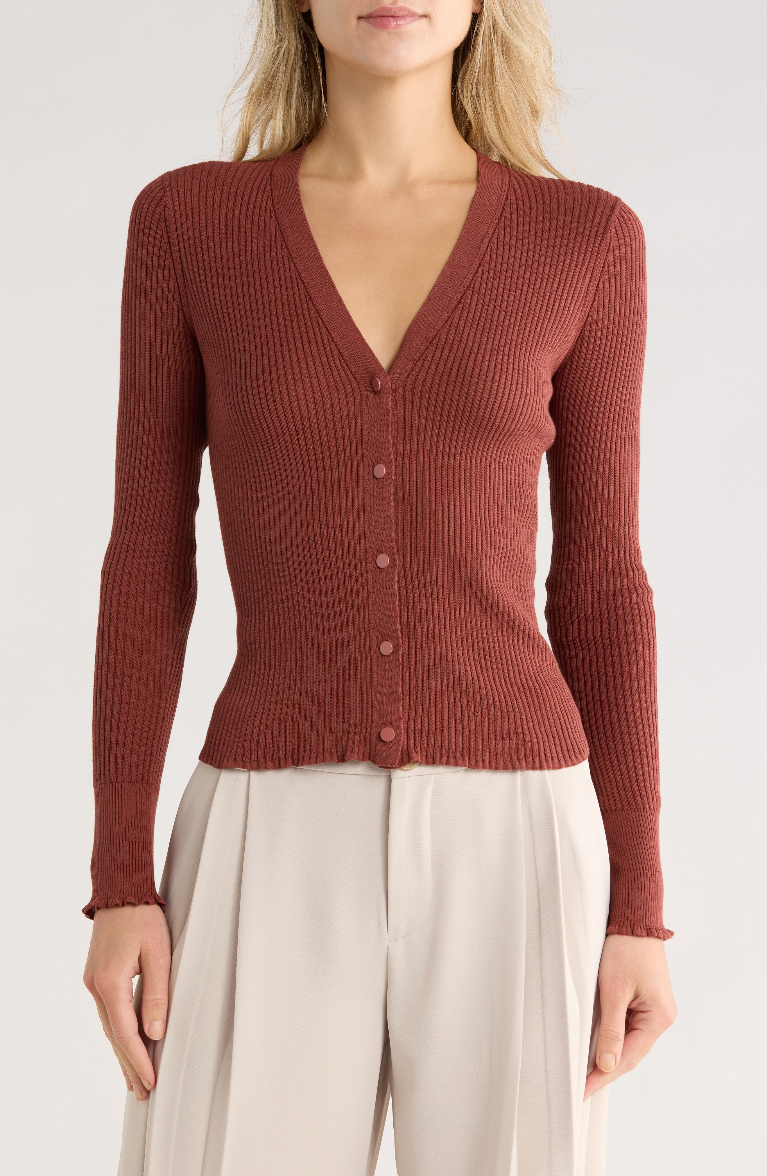 Vince Ribbed Button Front Cardigan