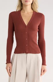 Vince Ribbed Button Front Cardigan