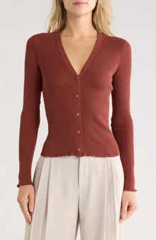 Vince Ribbed Button Front Cardigan