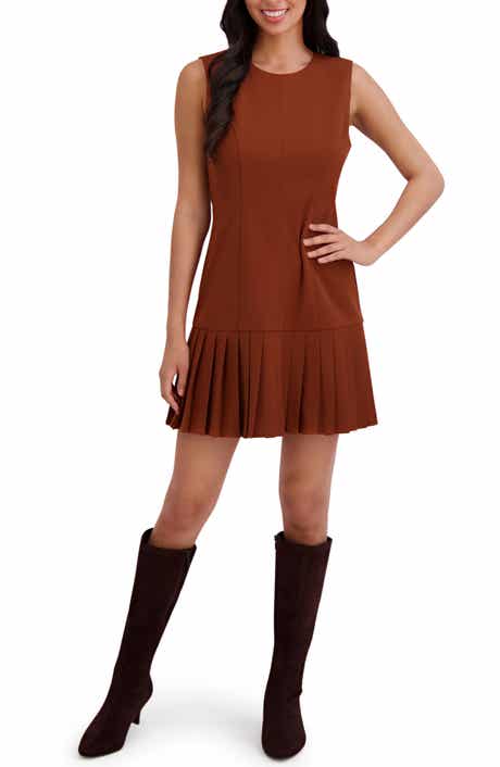 London Times Sleeveless Pleated Drop Waist Dress