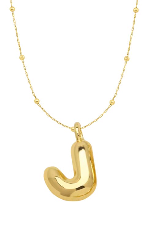 14K Gold Plated Bubble Initial Pendant Necklace