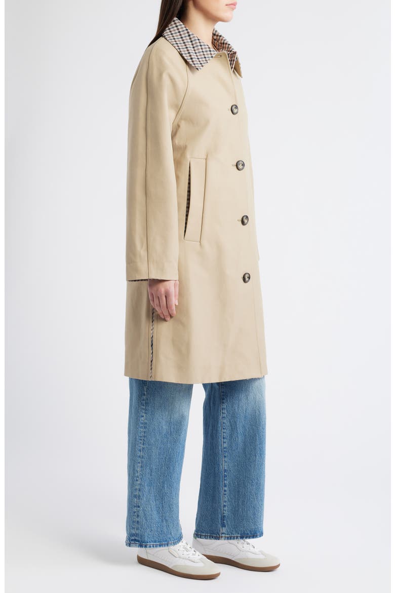 Long Check Collar Raincoat, Alternate, color, KHAKI / CHECK PRINT