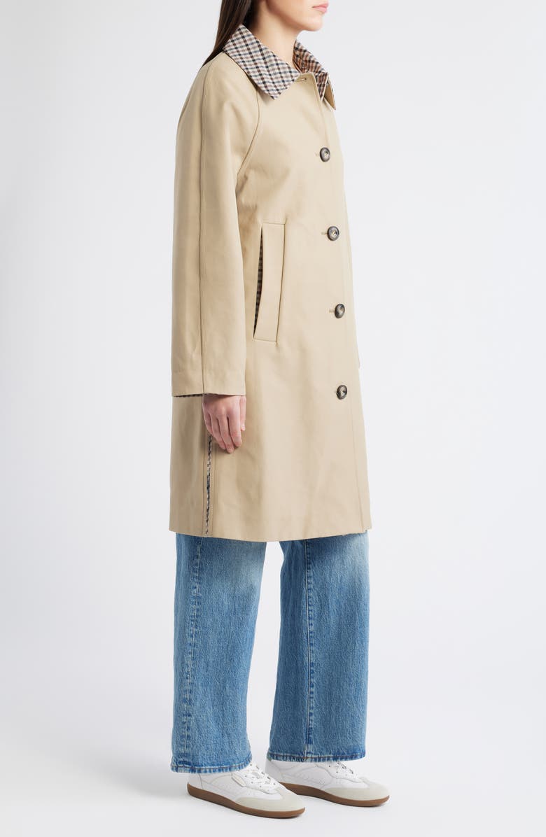 Bernardo Long Check Collar Raincoat, Alternate, color, 