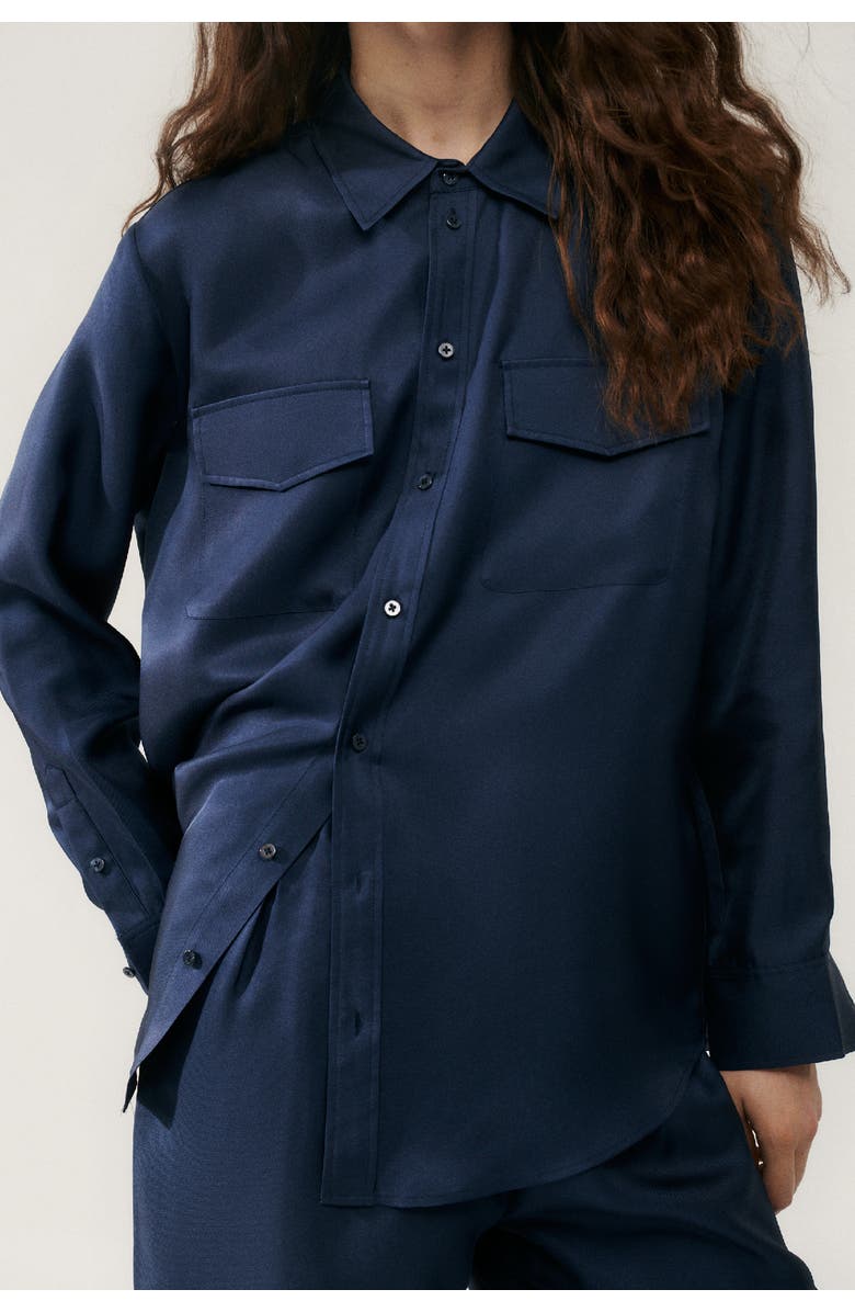 SILK LAUNDRY TWILL BOYFRIEND SHIRT MIDNIGHT, Alternate, color, 