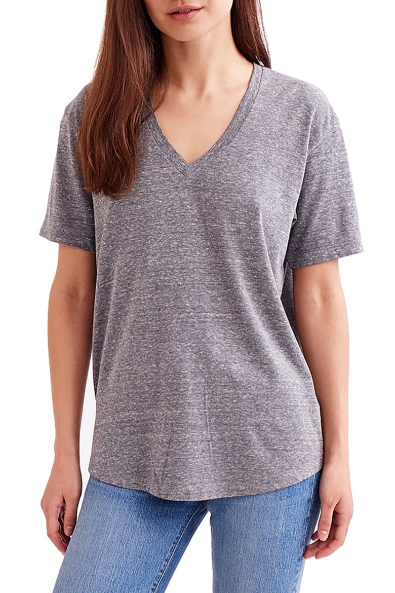 Scallop V-Neck T-Shirt, Main, color, HEATHER GREY