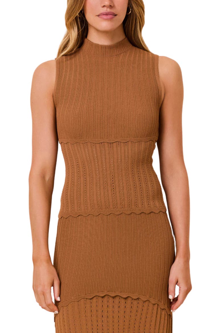 Amara Mock Neck Pointelle Knit Top, Main, color, CAMEL