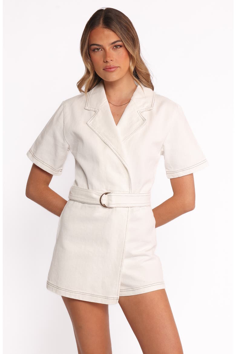 Belted Denim Romper, Alternate, color, WHITE