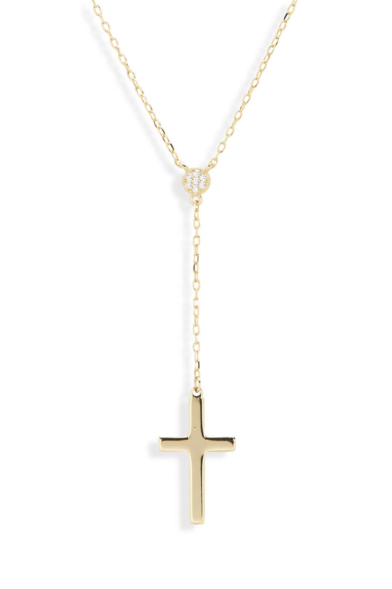 Pavé Circle Cross Lariat Necklace, Alternate, color, GOLD