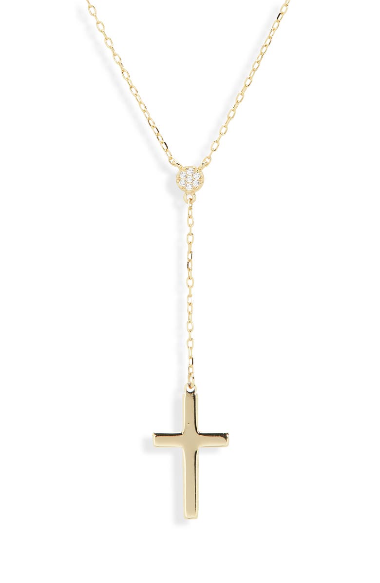 ARGENTO VIVO Pavé Circle Cross Lariat Necklace, Alternate, color, Gold