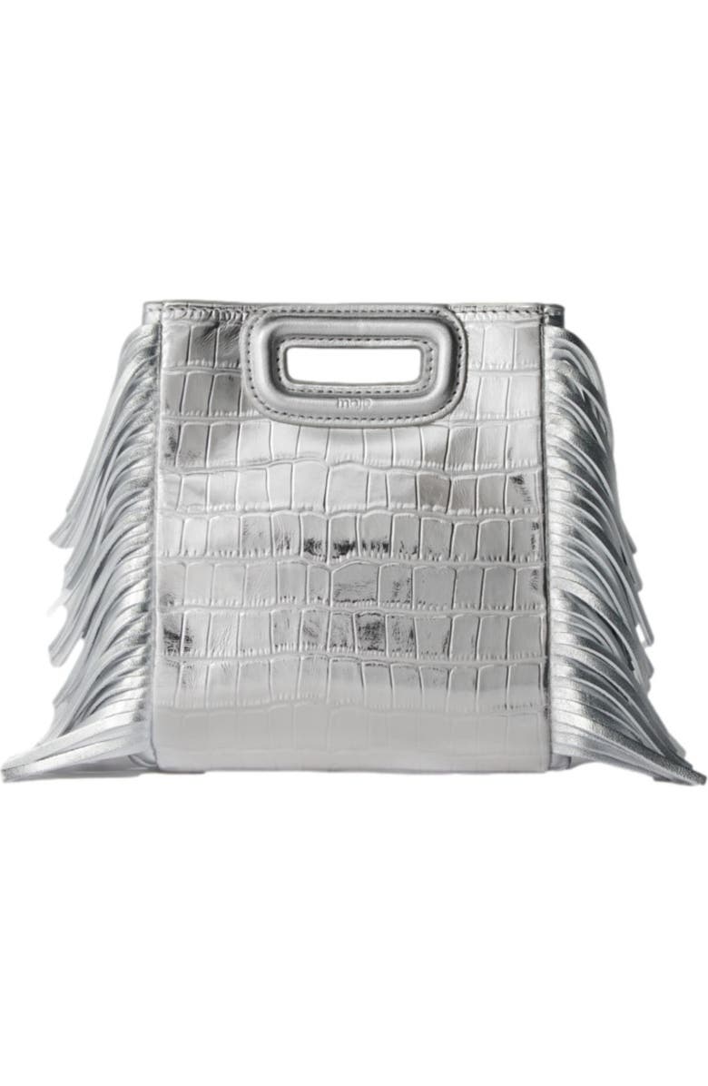 maje Mini embossed-leather M bag with chain, Main, color, Silver