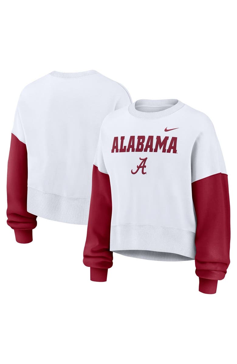 Nike Women's Nike White Alabama Crimson Tide Color-Block Oversized Cropped Pullover Sweatshirt, Main, color, White