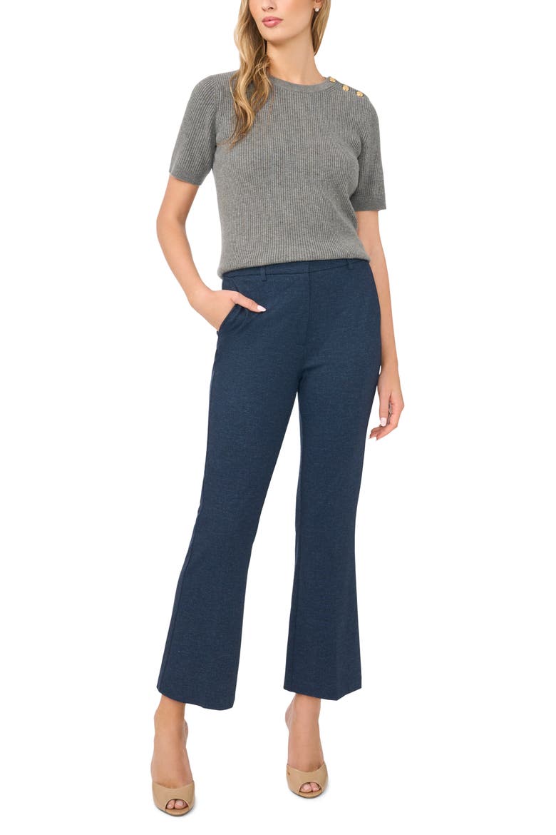 Button Shoulder Rib Short Sleeve Sweater, Alternate, color, GRAVEL GREY
