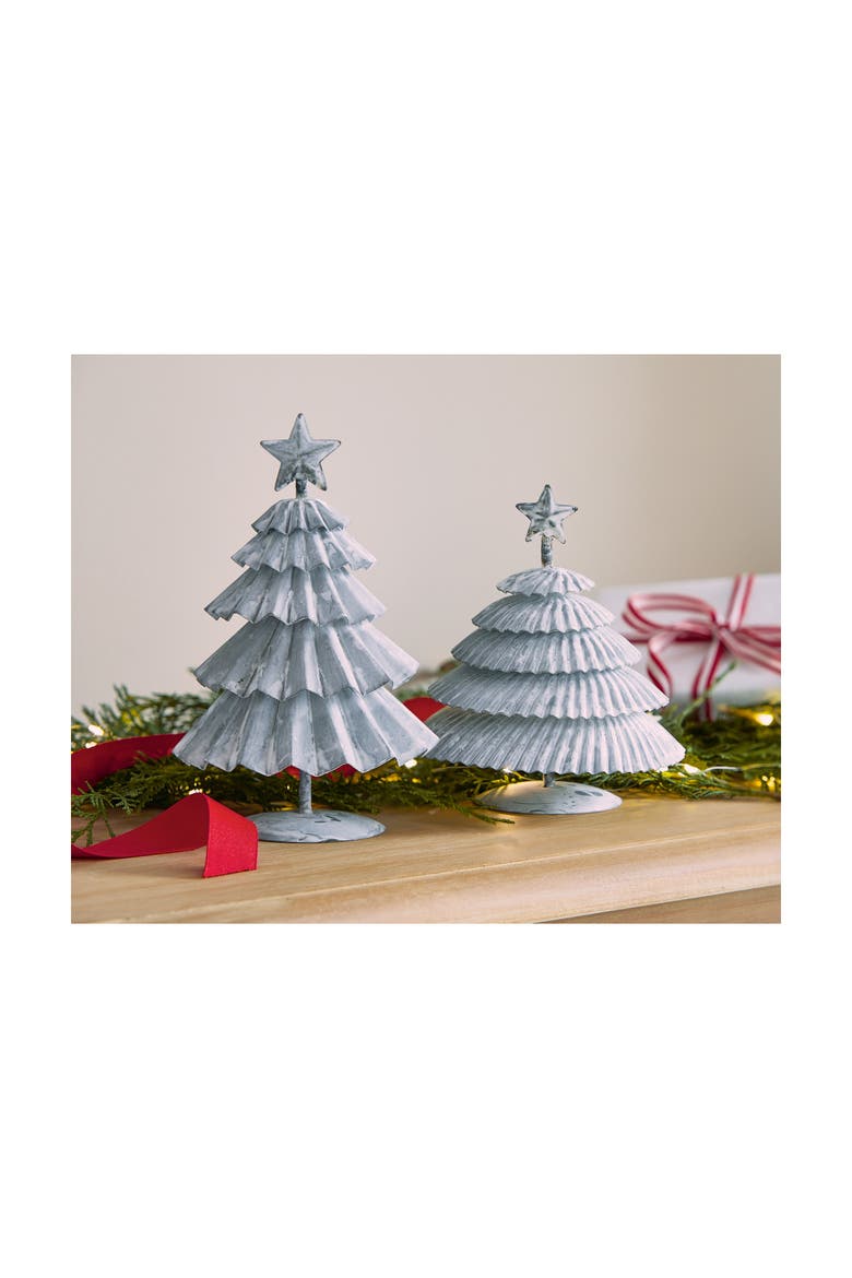 Gray Crimped Tin Tree with Star Topper Tabletop Decoration, Alternate, color, Gray
