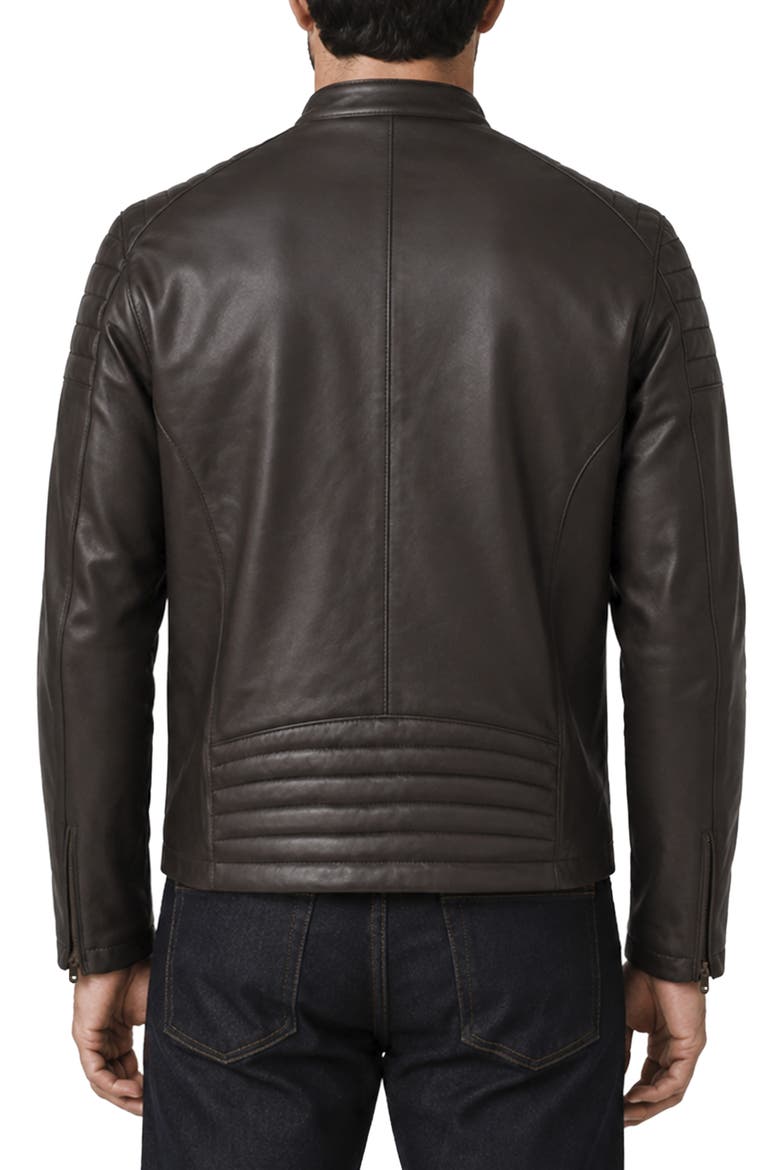 Cafe Racer Leather Jacket, Alternate, color, DARK BROWN
