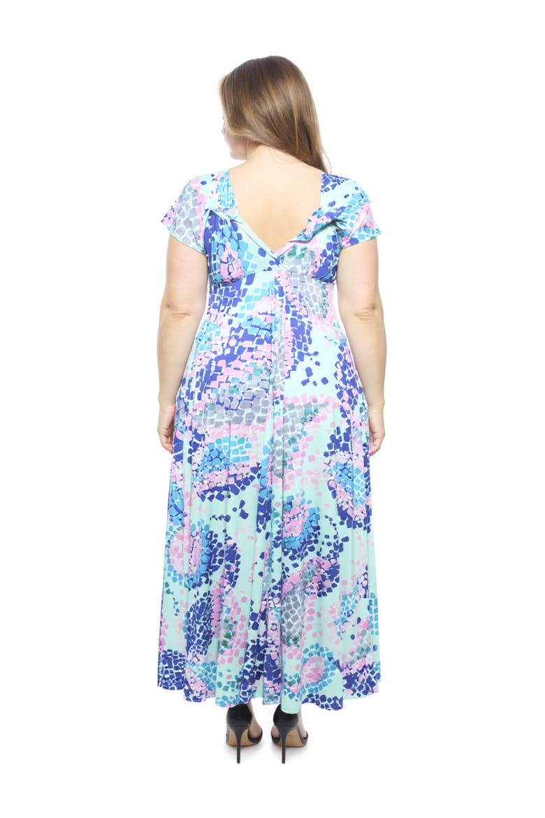 Curvy Essential V-Neck Empire Waist Cap Sleeve Maxi Dress, Alternate, color, Blue Multi