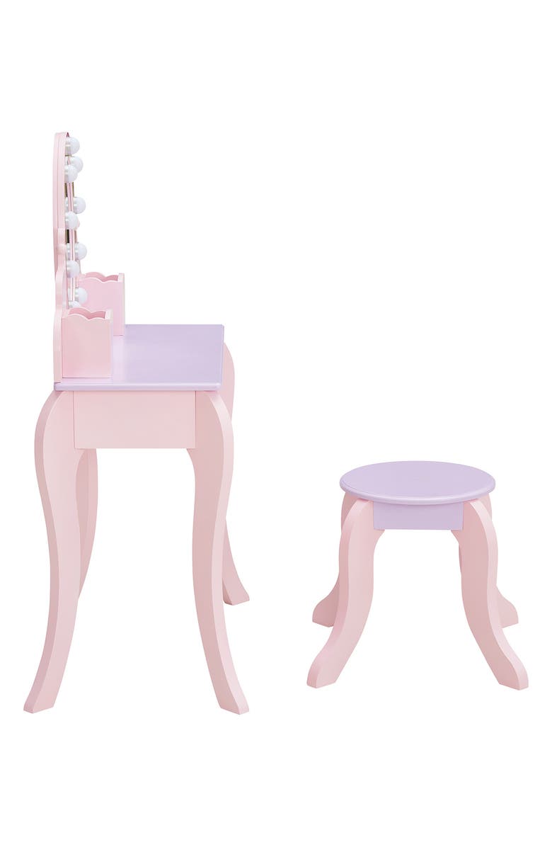 Teamson Kids Fantasy Fields Little Princess Rapunzel Vanity Play Set with LED Mirror, Alternate, color, Pink