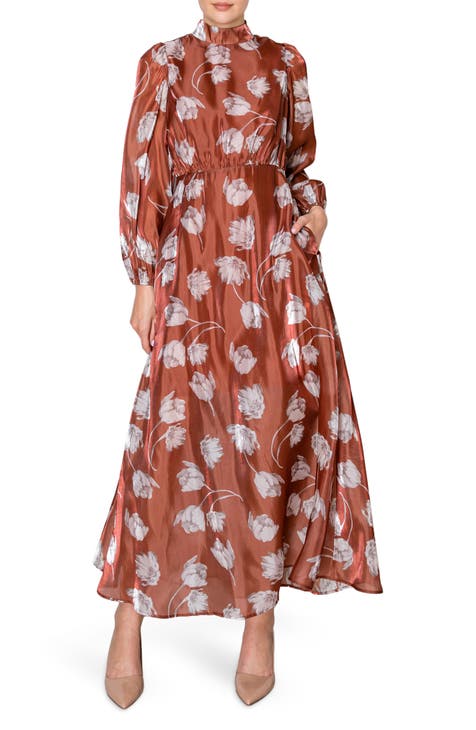 Mock Neck Chiffon Maxi Dress