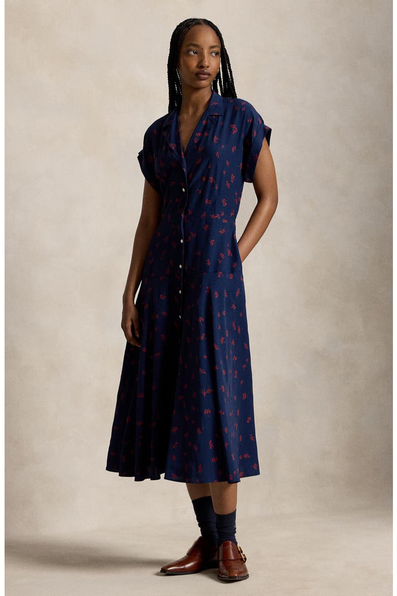 Floral Viscose Midi Shirt Dress, Alternate, color, 2054 COSMO FLORAL NVY-RD MULTI