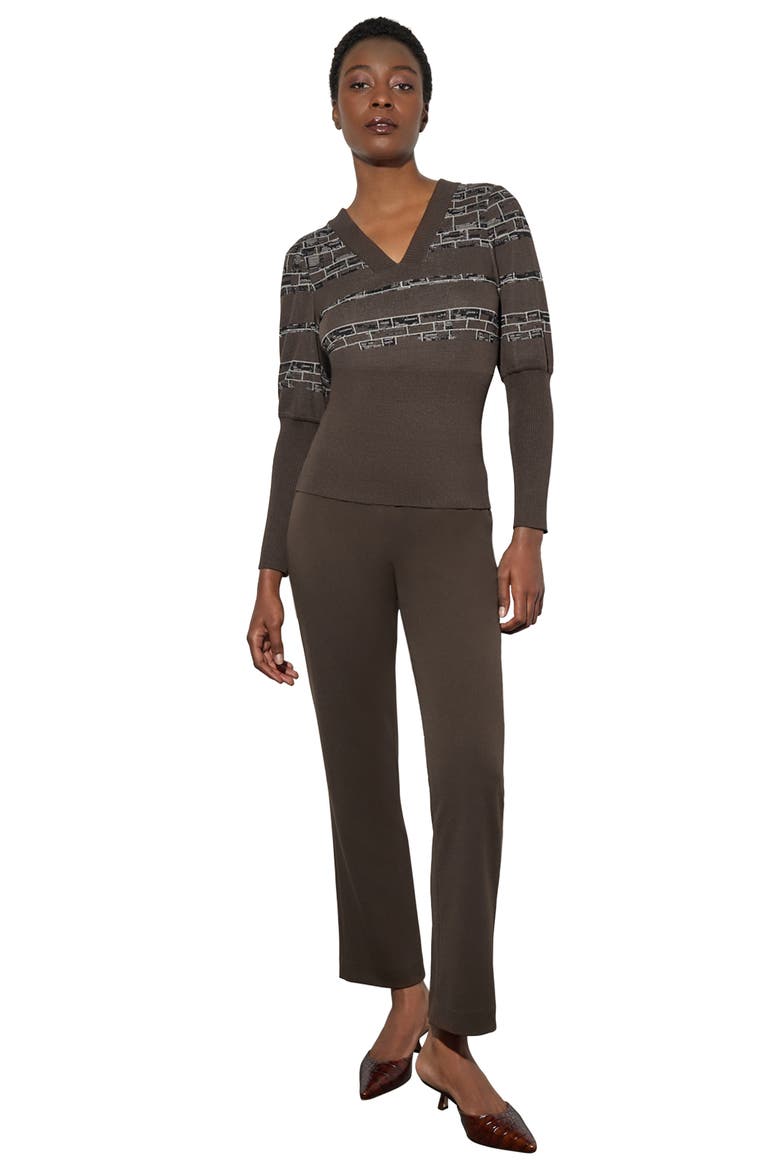 Jacquard Rib Sweater, Alternate, color, DARK UMBER/LIMESTONE/BLACK