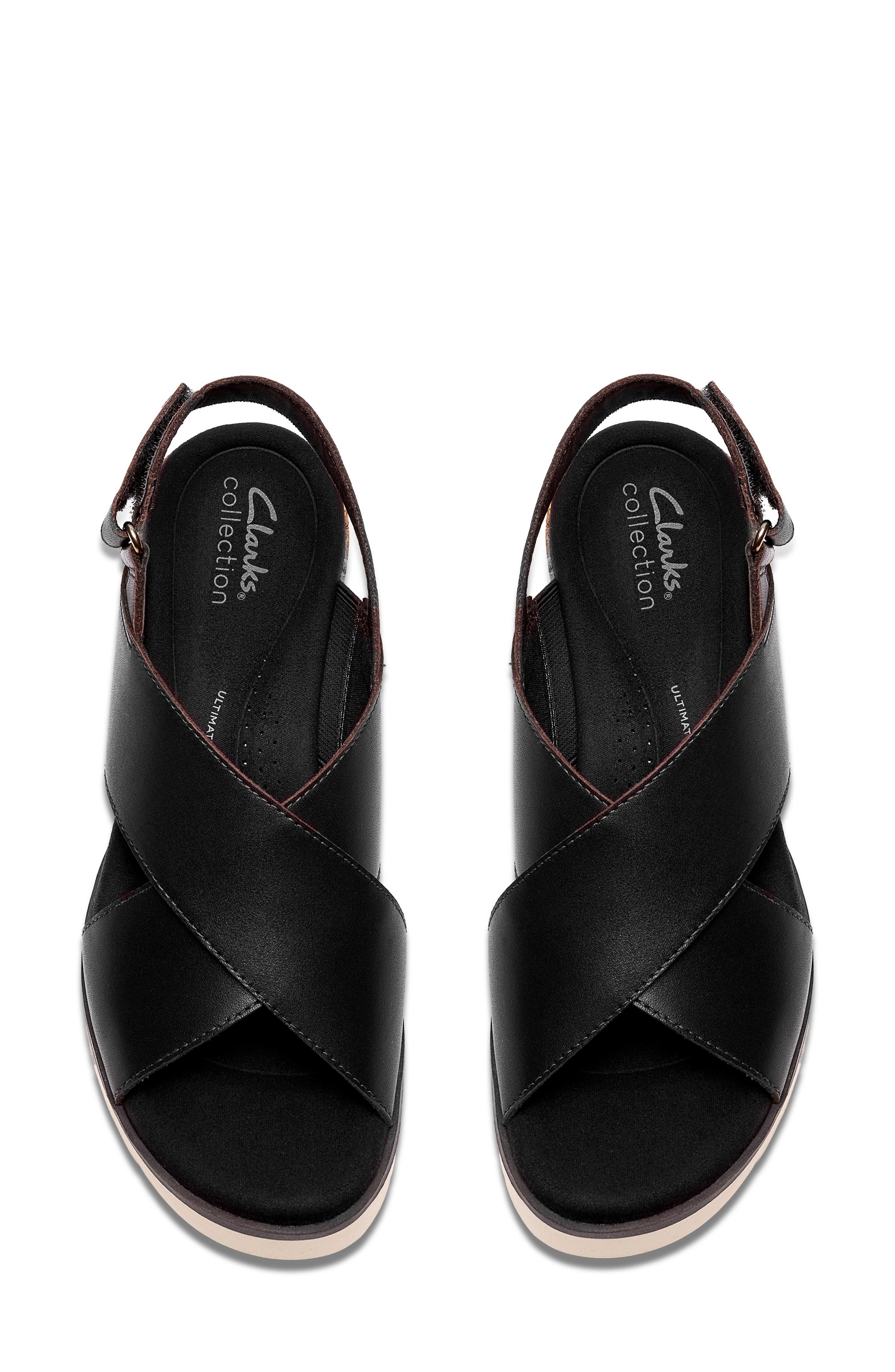 Clarks<sup>®</sup> Diaz Cross Strap Wedge Sandal, Alternate, color, Black Leather