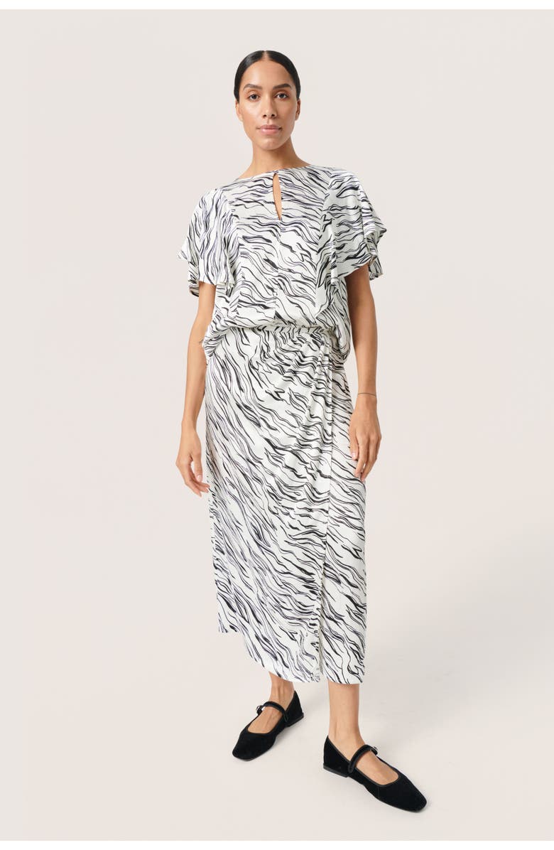 Soaked in Luxury Vinka Wrap Midrise Waist Maxi Skirt, Alternate, color, White/Black Wave Print